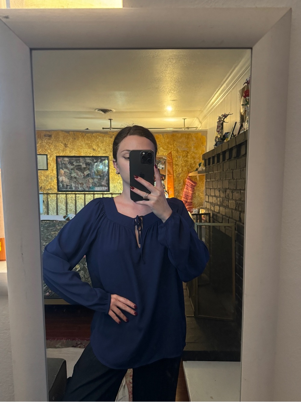 Express Long-Sleeve Peasant Top in Royal Blue